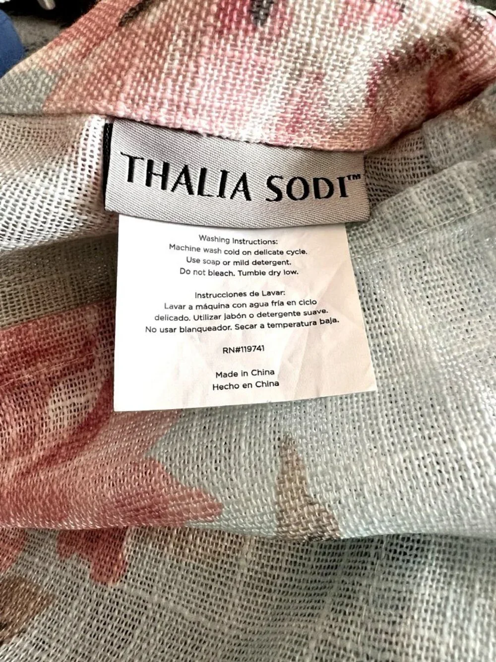 Thalia Sodi Shower Curtain Floral Aqua Pink Linen Look Shabby Chic Cottagecore